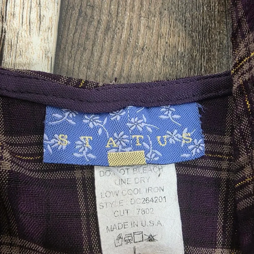 Vintage 90s Purple Plaid Mini Dress Dark Academia Grunge Size Large